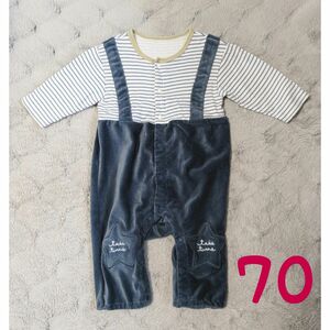 ロンパース　70　ボーダー　サロペット風　ベビー服　ブルー　青　長袖　男の子　 子供服