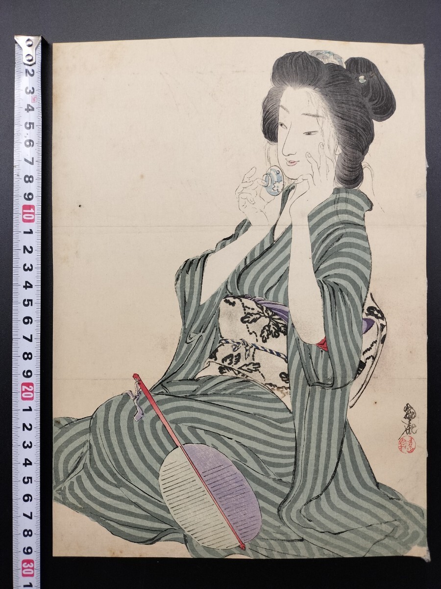 [Obra auténtica] Frontispicio, Impresión en madera auténtica ukiyo-e., Otake Kokukan ``Un poco borracha'' Hermosa mujer, periodo Meiji, talla grande, nishiki-e, bien conservado, kiyokata, Toshikata, Gyokudo, Keishu, medio viejo, Kogyō, gekko, Nagaarai, kason, Eiho, cuadro, Ukiyo-e, imprimir, Hermosa mujer pintando