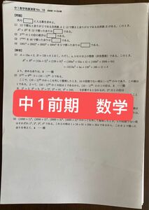 鉄緑会中1数学と英語の平常授業、復習テスト、総復習テスト、数学発展演習、学習計画表、講評などのA3プリント、総計90枚