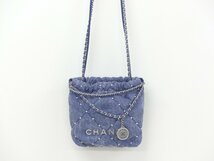 Sランク 新作 CHANEL 22 ミニハンドバッグ ウォッシュドデニム マットシルバー金具 パール '24年春夏商品 AS3980_画像7