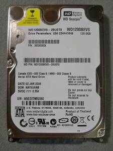 120GB Western Digital WD1200BEVS 2.5インチ 9.5mm SATA ①