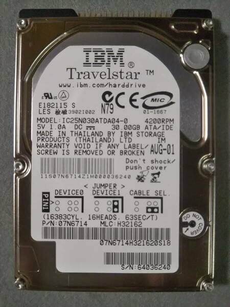 30GB IBM IC25N030ATDA04-0 2.5インチ 9.5mm IDE ③ 使用時間少
