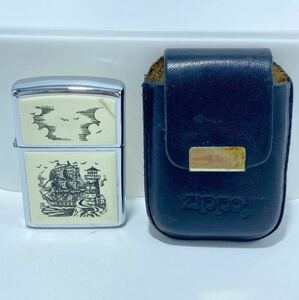 Zippo ジッポー 帆船 灯台 1988年製 359 SHIP ヴィンテージ 希少 オイルライター レザーケース付