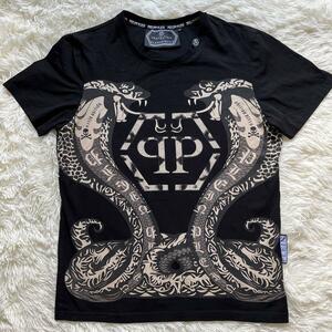 【激レア】PHILIPP PLEIN Tシャツ　蛇　総柄　派手　ビーズ　ロゴ　黒　夏　Lサイズ　廃盤　メンズ　