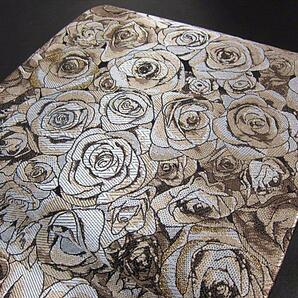 新品未仕立 西陣織六通柄袋帯 満開のバラ セピアの画像4