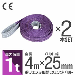 スリングベルト 耐荷重1t 25mm × 4m [2本セット] ポリエステル製 ベルトスリング スリング ベルト 玉掛 荷揚げ 吊り上げ [送料無料]