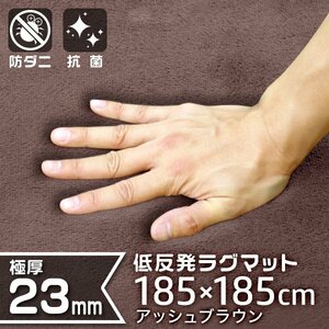 ラグマット 厚手 カーペット 2.2畳 185x185cm 極厚23mm 低反発ウレタン 洗える 絨毯 抗菌 防ダニ 茶 ブラウン アッシュブラウン Mサイズ