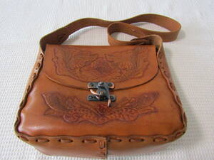  retro Vintage натуральная кожа сумка на плечо type вдавлено .botanikaruUSED