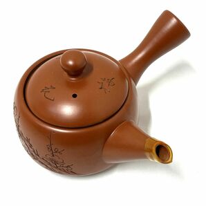 【E148】美品 常滑焼 琴松 朱泥 急須/湯呑み 茶器セット 茶托付き 陶器 焼物 在銘の画像5