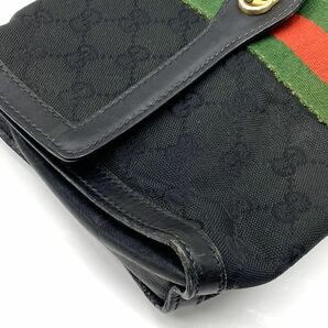 【E317】GUCCI オールドグッチ GG キャンバス×レザー シェリーライン 2way ショルダー クラッチ バッグ bの画像6