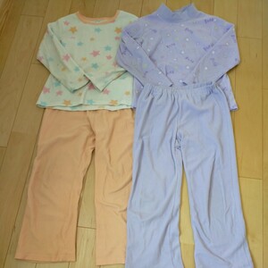  girl long sleeve pyjamas top and bottom fleece material warm winter thing size 130 top and bottom 2 pieces set USED