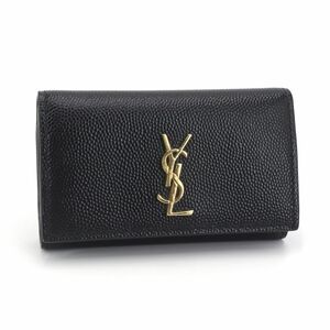 サンローラン キーケース 698236BOW01 ブラック 黒 ゴールド金具 カード型キーケース 三つ折りキーケース YSL 中古 送料無料