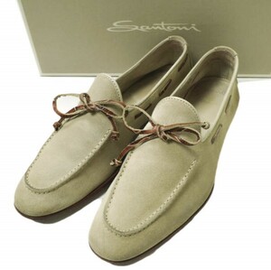 Santoni x BEAMS F サントーニ ビームスエフ 別注 スエードモカシン 19517 6.5(25.5cm) ベージュ レザー ローファー スリッポン シューズ