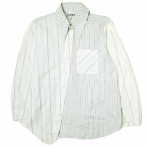 GANNI ガニー 20SS SHIRTING COTTON SHIRT アシンメトリーストライプシャツ EUH10090 36 サックス 長袖 トップス g16481