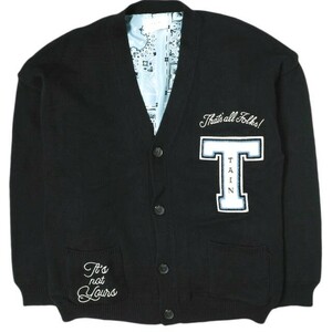 TAIN DOUBLE PUSH タインダブルプッシュ THAT'S ALL FOLKS CARDIGAN レタードカーディガン 21TN-KN22 XL BLACK Vネック ニット g16092