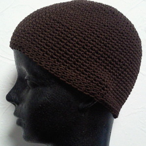 年中被れる 深型１８㎝●イスラム帽●コットン・綿１００％/こげ茶 細編み ハンドメイド 手編み の画像1