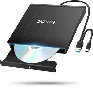 外付けDVDドライブ CD DVD USB3.0&Type-C両用ケーブル