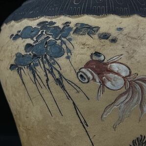 【寧】中国古玩 唐物 朱泥 紫砂 白泥 金魚図 花瓶 花器 花入 (1a042428)の画像8