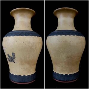 【寧】中国古玩 唐物 朱泥 紫砂 白泥 金魚図 花瓶 花器 花入 (1a042428)の画像3