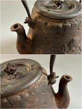 【寧】煎茶道具 龍文堂 鉄瓶 柿 茶器 壷 湯沸 急須 時代 直径約15cm_画像4