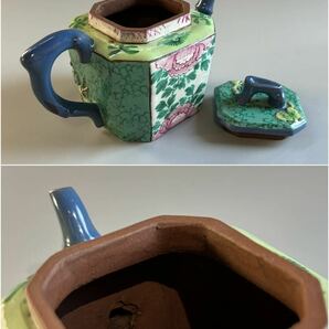 【寧】煎茶道具 唐物 朱泥 紫砂 色絵 水次 水注 急須 花図 萬古の画像9