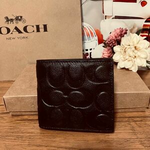 コーチ COACH 財布 本革シグネチャー ミニマリスト 二つ折り ブラック　アウトレット　新品未使用