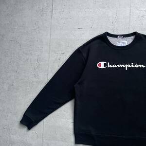 champion チャンピオン プリント ワンポイントロゴ クルーネック スウェット トレーナー ブラック L