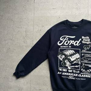 Ford フォード プリントロゴ クルーネック スウェット トレーナー ネイビー M