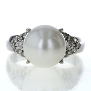 K14WG ホワイトゴールド リング 真珠 10.3mm ダイヤモンド0.23ct パール サイドストーン 指輪 12号【新品仕上済】【zz】【中古】