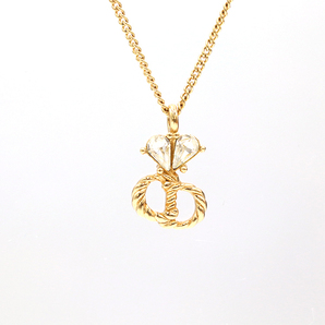 クリスチャンディオール Christian Dior ロゴ ハートストーン ネックレス メッキ アクセサリー レディース 【xx】【中古】4000060801600460の画像1