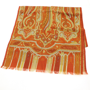  Etro ETRO shawl wool silk orange brown group tsui Lee [yy][ used ]4000010801300099