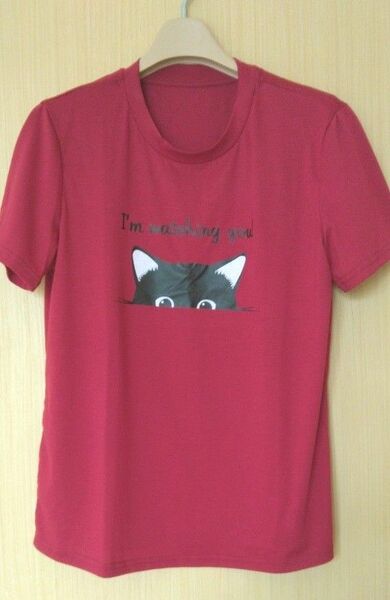 猫 レディース 半袖 Tシャツ レッド 新品