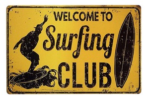 サーフィングクラブへようこそ WELCOME Surfing CLUB ミニサイズ レトロ調 アメリカンブリキ看板 メタルプレート