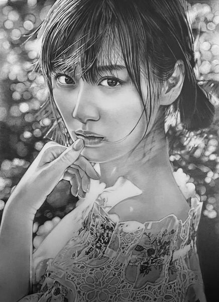 乃木坂46 山下美月 女性 鉛筆画 手書きイラストA4 No.01 手描きイラスト