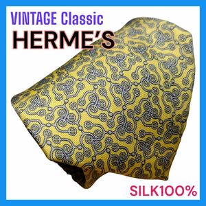 VINTAGE HERMESネクタイ Yellowペイズリー柄 エルメス 005