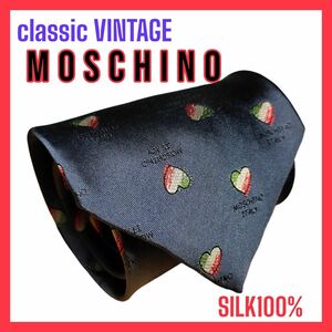 VINTAGE MOSCHINOネクタイ Classicモスキーノ 藍色 ハートドット柄 SILK100%　　　012