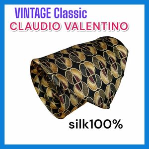 VINTAGE CLAUDIO VALENTINOネクタイ Classic SILK100% モザイク柄 ゴールト系　　　015