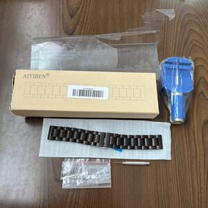 604p2622☆ 木製腕時計バンド 22mm Samsung Galaxy用 46mm 木製 ステンレススチール 腕時計バンド クイックリリースストラップ 