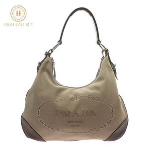 1円スタート PRADA プラダ キャンバス ワンショルダーバッグ シルバー金具 ロゴ ショルダーバッグ 肩掛け キャンバス ブラウン レディースの画像1