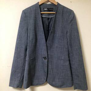 未使用品 ZARA ザラ スーツ 34 グレー ノーカラー セットアップ ジャケット スラックス パンツ の画像3