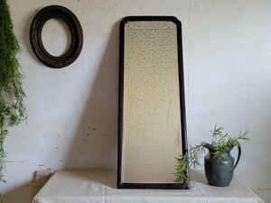 アンティーク 鏡 壁掛け ヴィンテージ ミラー 古木 無垢材 古家具 インテリア ディスプレイ　木製フレーム 洗面所 姿見 什器