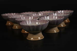 【和】(9025)　作家物　紫釉花形向付十客　和食器　料亭　懐石料理