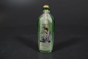 【和】(9072)　中国古玩　唐物　ガラス絵鼻炎壺　香水瓶　唐美人　乾隆ガラス