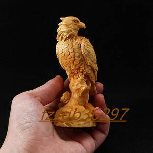 イーグルモデルデコレーション、木彫り動物彫刻シミュレーション鳥動物像デコレーションボックスウッド手工芸品