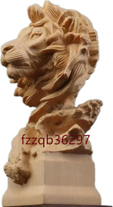 木彫りの置物ライオン匹の木製の彫刻檜の動物の彫刻オフィスの家の置物玄関の装飾金を招き