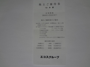 エコス 株主優待券 10,000円分（100円券×100枚）TAIRAYA たいらや マスダ ヤマウチ フードガーデン 期限2024年5月31日