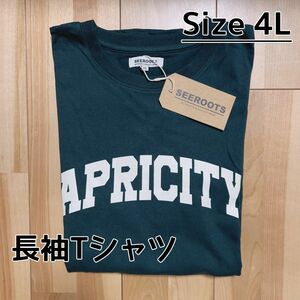 新品タグ付き 大きいサイズ4L 英字ロゴ 長袖Tシャツ ダークグリーン