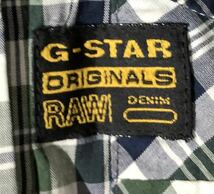 ■ G-STAR RAW ジースター ロウ ■ ロゴ ラベル チェック柄 ジップアップ ウエスタン シャツ グリーン×ネイビー M_画像5