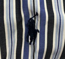 ■ Polo Ralph Lauren ポロ ラルフローレン ■ ロゴ ポニー 刺繍 ストライプ柄 半袖 ボタンダウン シャツ ブルー系 M_画像5