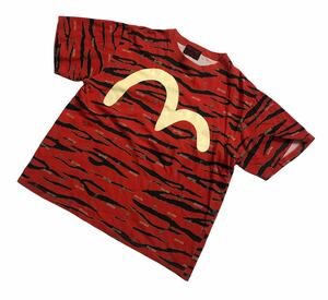 ■ EVISU エヴィス ■ ビッグ カモメ ロゴ プリント タイガーカモ柄 虎耳 半袖 Tシャツ レッド×ブラック 40